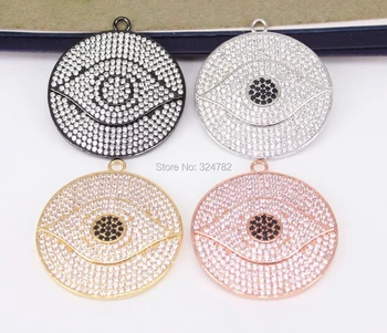 

5pcs Cubic Zirconia Round shape pendant,With Evil Eye,Micro Pave CZ Round pendant For Jewelry Making