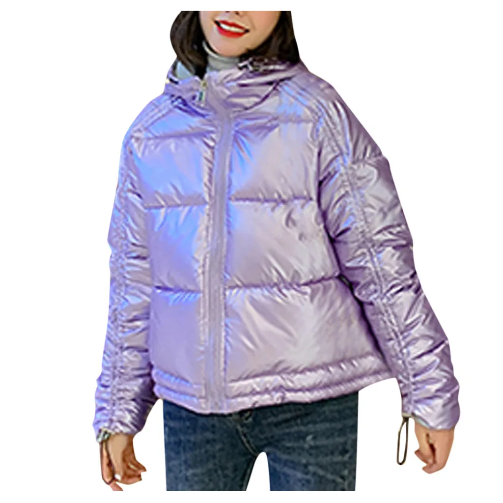 Женские черные куртки для катания на лыжах, Женская Повседневная Верхняя одежда с капюшоном, женская зимняя куртка с хлопковой подкладкой, пальто, теплая утолщенная уличная одежда - Цвет: Фиолетовый