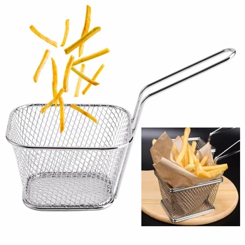 

Mini Fry Baskets Stainless Steel Fryer Basket Strainer Serving Food Presentation Cooking French Fries Basket Kitchen Tool