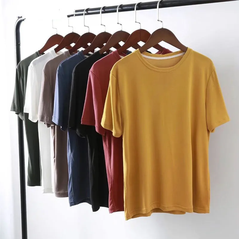 

T Shirt Women Korean Solid Basic O-Neck Short Shirt Women Cotton Color Loose Women Tops Summer Casual Womens T-Shirts