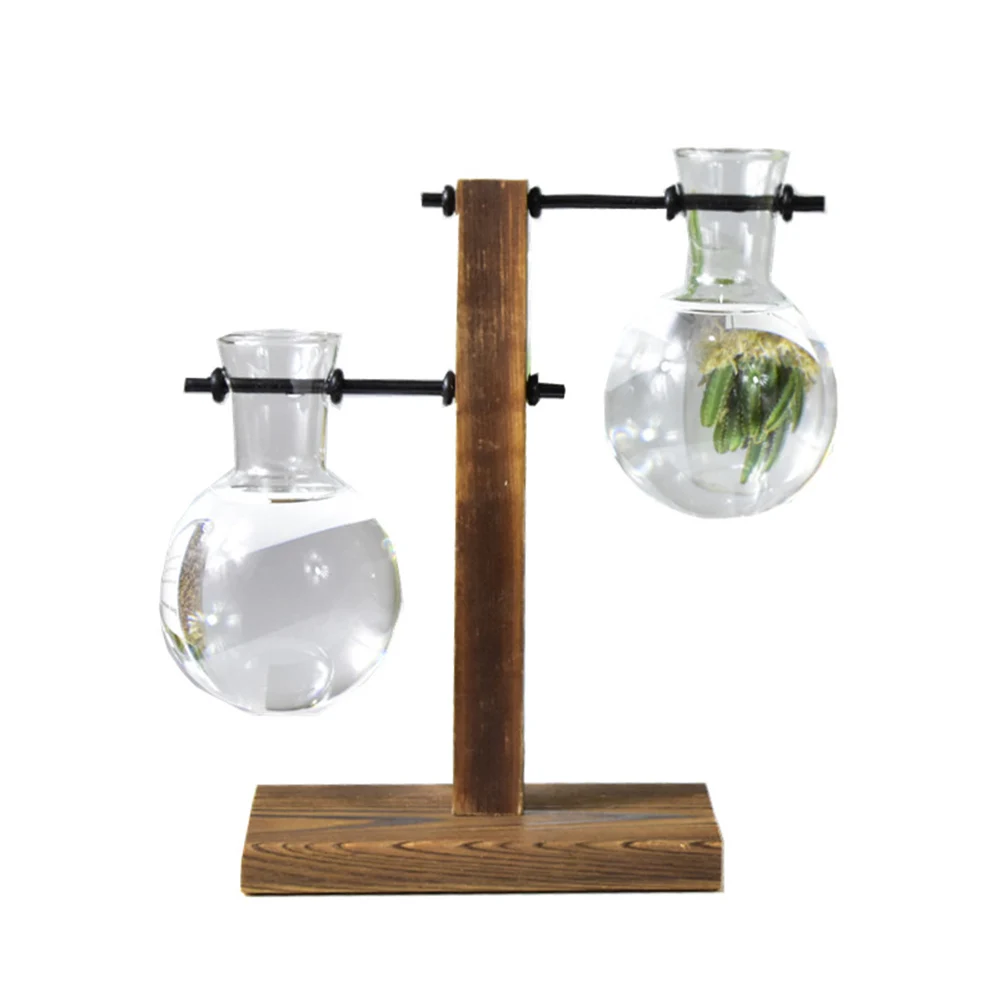 

Table Desk Bulb Glass Hydroponic Vase Flower Plant Pot with Wooden Tray Office Decor FPing
