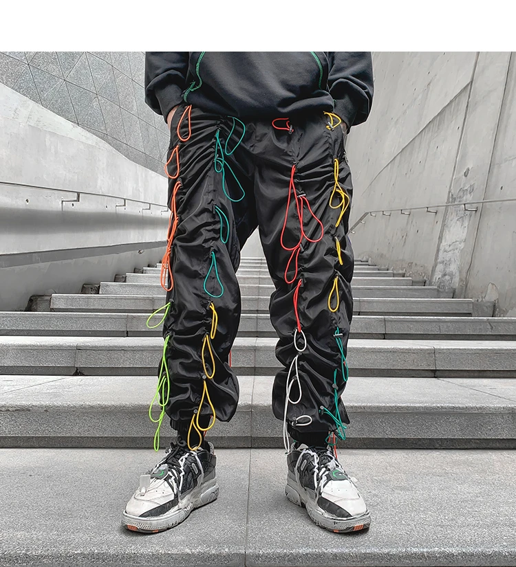 Pantalones de Skate de Hip Hop para niño, ropa con cuerdas arcoíris, Chic, color negro|Pantalones informales| - AliExpress
