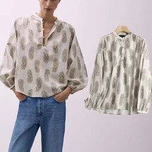 

Withered Autumn Blouse Women England Indie Folk Vintage Paisley Printing Casual Blusas Mujer De Moda 2021 Fashion Shirt Women