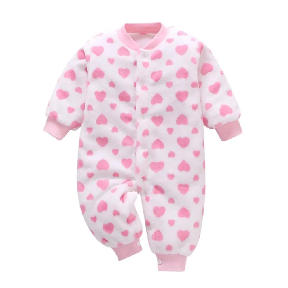 Newborn Infant Baby Girl Fleece Thick Warm Striped Romper Jumpsuit Coat Outfits Soft Cotton Blend V-neck Long Sleeve Romper A40 - Цвет: Pink