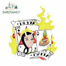 EARLFAMILY 13cm x 8.8cm Devil Girl Playing Cards Funny Car Stickers Bumper Trunk Truck Graphics JDM Vinyl RV VAN 3D Fine Decal