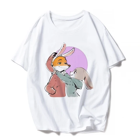 Look Fashion Fox Nick Rabbit Judy Graphic T Shirt Adult Unisex Tops Base Funny Girl Boy Disney Zootopia Kids Tshirt