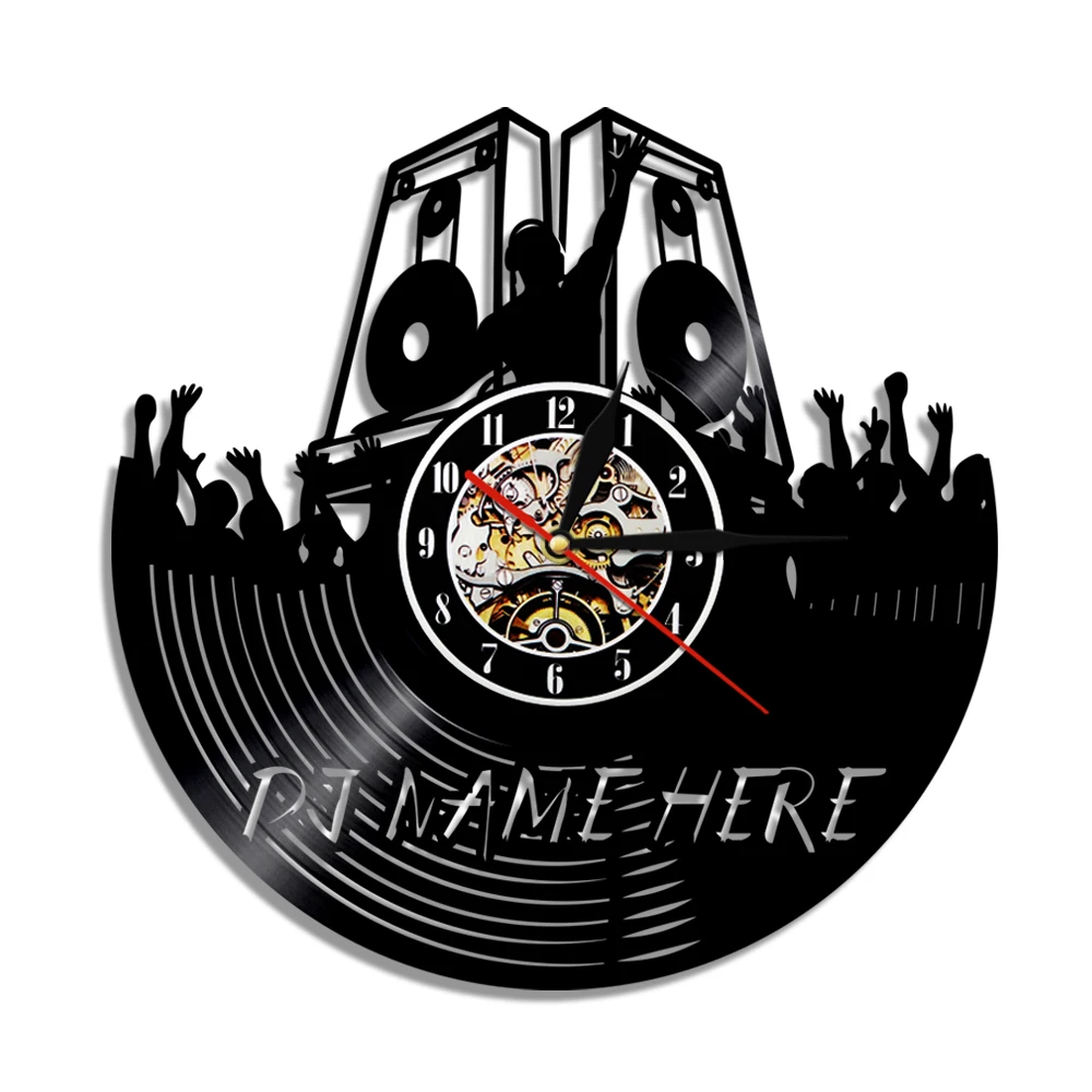 DJ Custom Name Speaker Music Party Vinyl Record Wall Clock Disc Jockey Modern Design