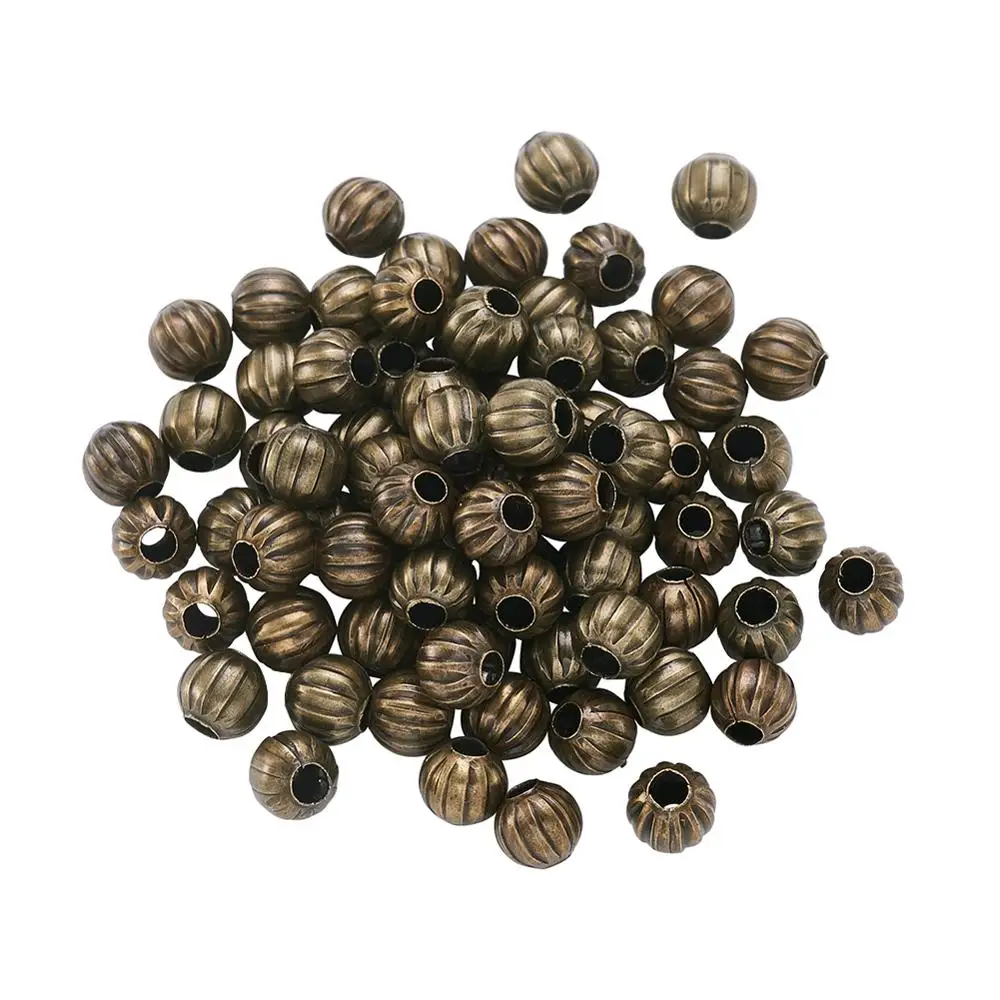PandaHall 100 шт 6 мм железные гофрированные металлические железные круглые бусины DIY без никеля Тыква красная медь; Античная бронза серебряный цвет