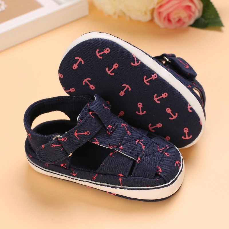 2021 NEW 0-18Months Kids Newborn Baby Boys Fashion Summer Soft Crib Shoes First Walker Anti Slip Sandals Shoes Soft Sole