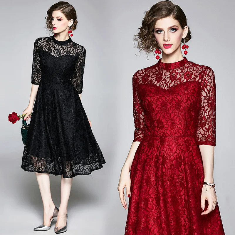 

Photo Shoot 2019 Autumn New Products Occident Fashion WOMEN'S Dress Lace Dress