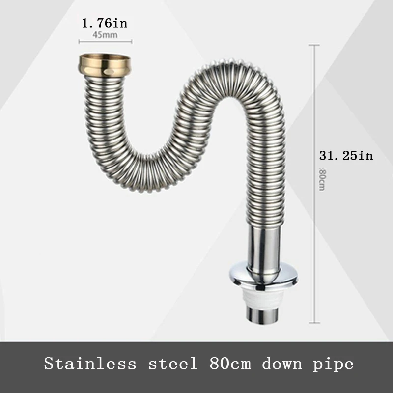 2pcs-31.25in-A Кухонная раковина очиститель воды одинарная мойка длинная сливная труба Раковина Нержавеющая Стальная водопроводная труба анти-мышь укуса аксессуары для раковины - Цвет: 2pcs-31.25in-A