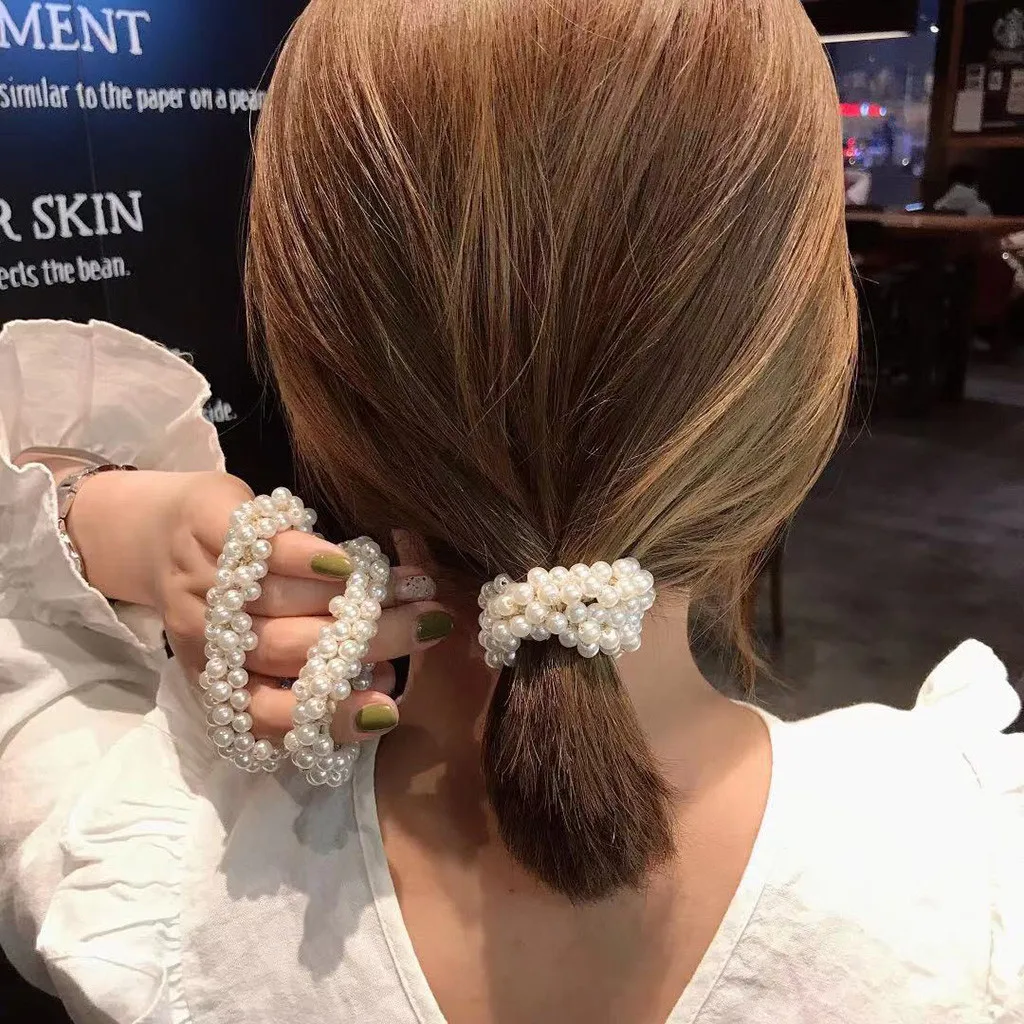 

Ladies Hair Accessories Pearl Beads Head Rope retro Horse Elastic Rubber Rope Elegant Ornament Hairpins Barrettes Accessories