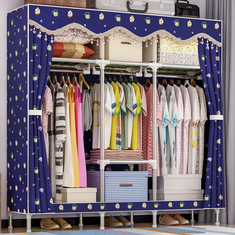 

Simple Wardrobe Fabric Steel Frame Rough Reinforced Cloth Wardrobe Minimalist Modern Economical Assembly Wardrobe Storage Cabine
