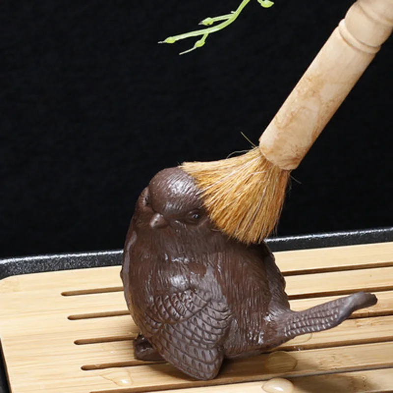 Handmade Lucky Teapet Birds for Home Garden Decoration, Desk Ornaments, Purple Sand Statues, Decor