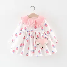 Новинка года; Клубничные платья с оборками и кукольным воротником для маленьких девочек повседневная одежда детская одежда; roupa infantil; Лидер продаж; сезон осень; Vestido