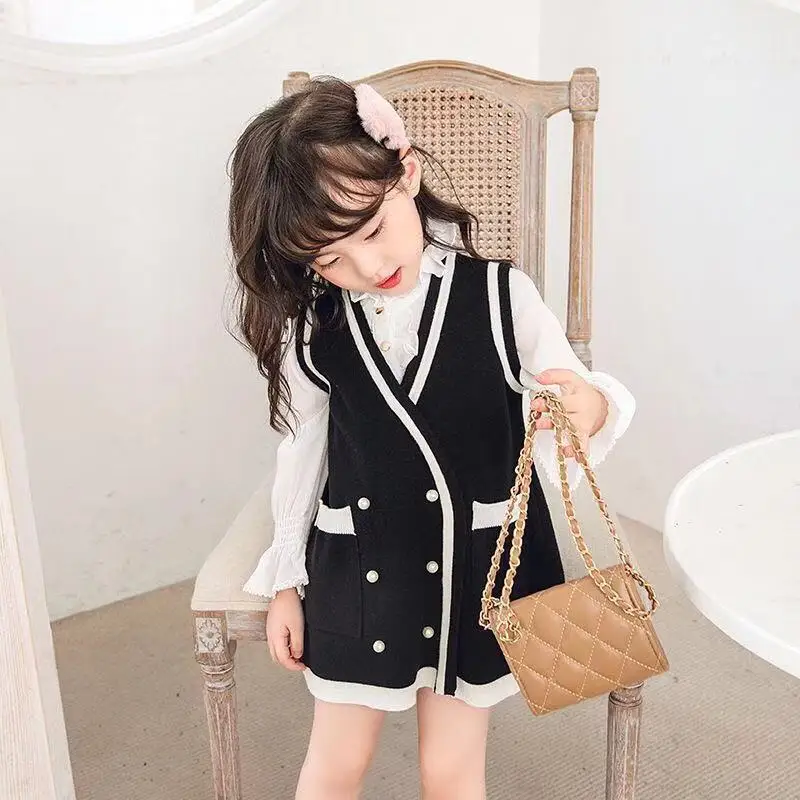

CHILDREN'S Sweater 2019 Autumn Graceful Girls' Sundress Korean-style Children Mixed Colors Waistcoat Skirt Mid-length