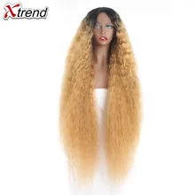 Xtrend синтетический парик на кружеве для черных женщин кудрявые прямые длинные пушистые волосы Омбре парики блонд 613 коричневый средняя часть