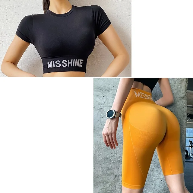 Seamless Yoga Set 2 pieces Gym Clothing For Women sport suit Outdoor High Waist cycling shorts and top Fitness Sportswear