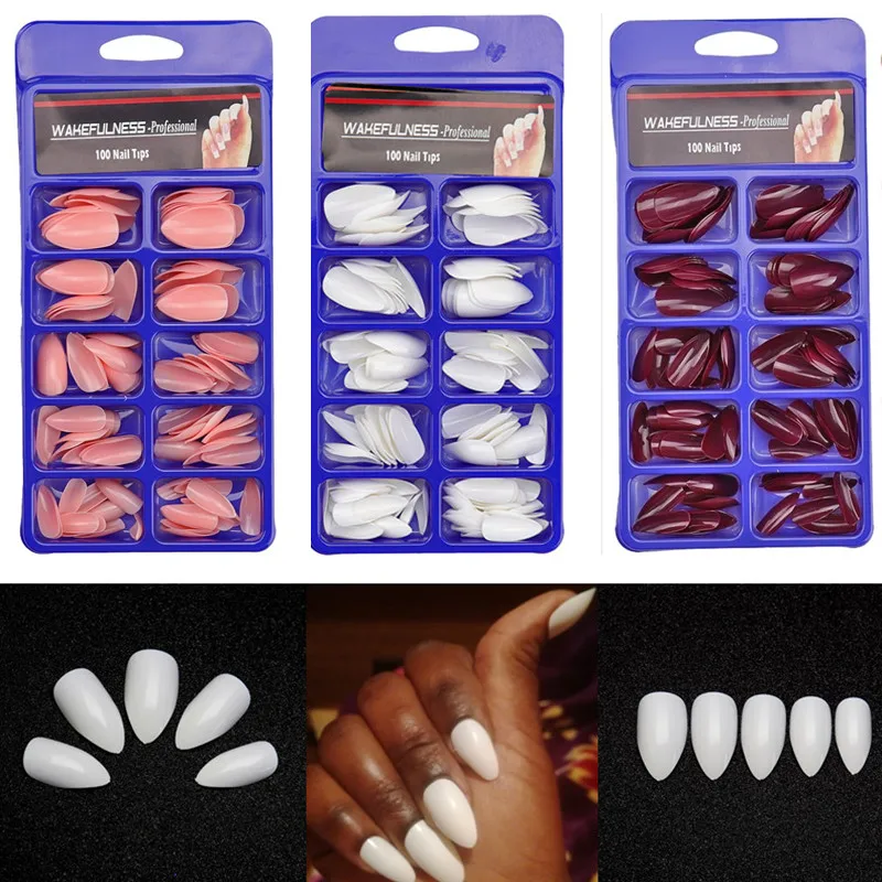 Fake Nails 100PCS Claw Shape Full Cover Wearable DisassemblyGlossy Pure White Red Orange Natural False Nails Tips
