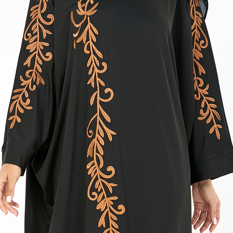 Siskakia мусульманские женские платья абайя черные с рукавами летучая мышь шикарная Цветочная вышивка большие Халаты женские осенние Новые