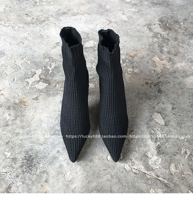 Носки Botines mujer г. Эластичные шерстяные вязаные сапоги на среднем каблуке женские зимние ботинки челси на шпильке фиолетовые ботинки