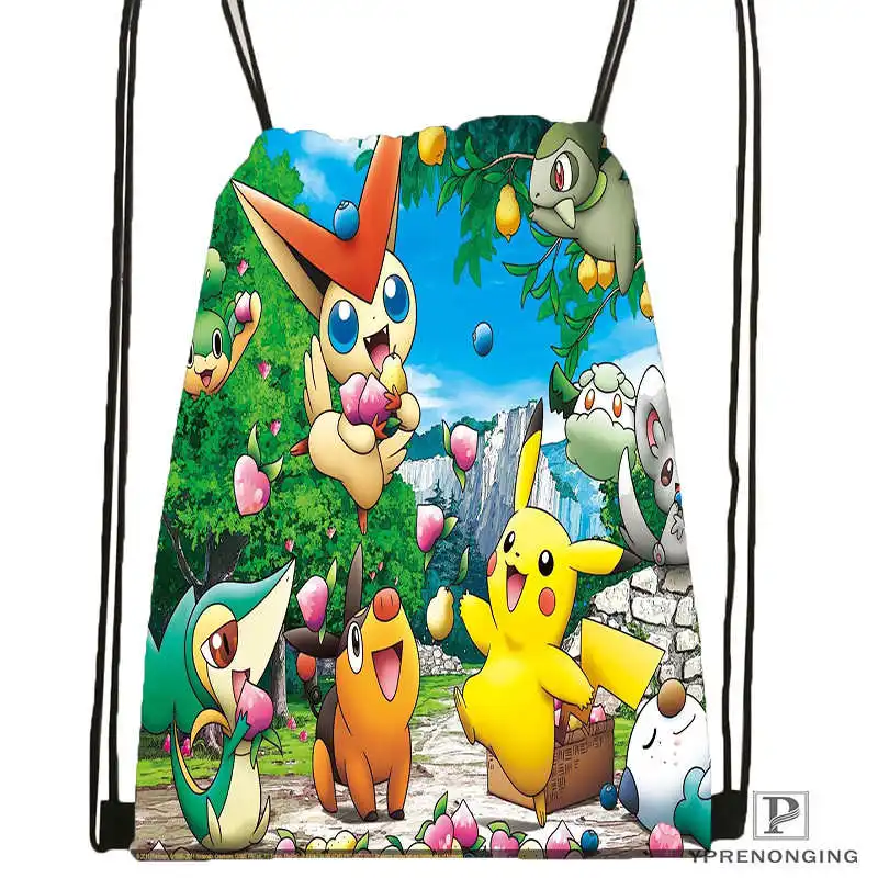 Пользовательские покемон аниме стиль походная сумка на шнурке милый рюкзак дети ранец(черная спина) 31x40 см#180531-02-07 - Цвет: Drawstring Backpack
