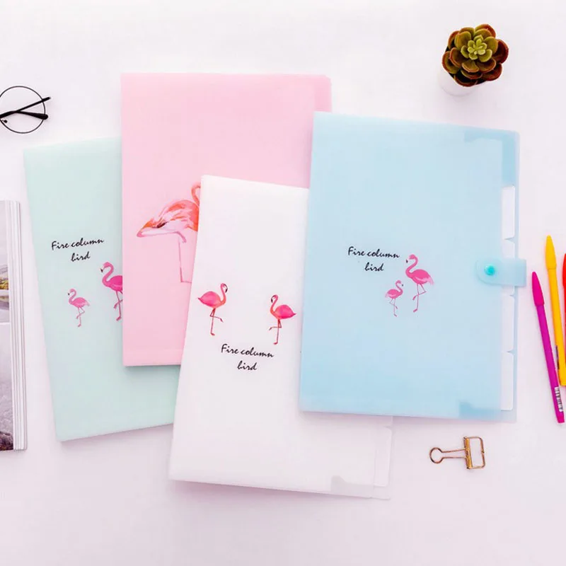 

1 Pack 5 Grids Document Bag Flamingo A4 File Folder Candy Color Expanding Wallet Portable Organizer Paper Holder Office Supplies