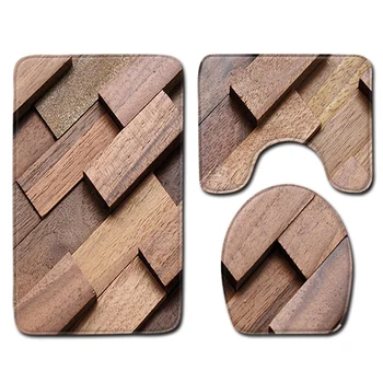 

Toilet seat Cover 3pcs Set 3D Wood Grain Bathroom Floor Mat Fannel Printing Pattern Decoration Water Absorption Anti-slip Rug