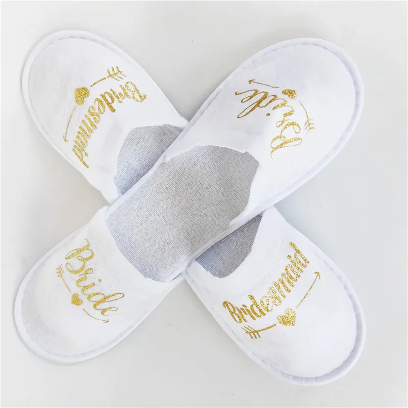 1 pair Bridal Shower Wedding decoration Bridesmaid Bride Spa Soft Slippers for Hen Night Bachelorette Party Supplies Gift-C