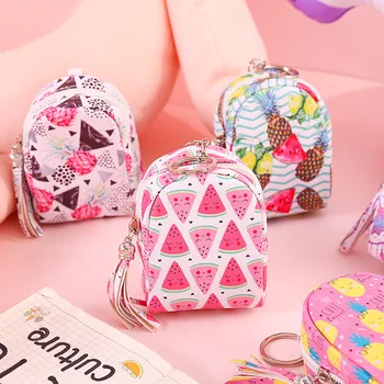 

mini small schoolbag tassel pocket purse coin bag key chain pendant zipper student girls bags kids coin purses