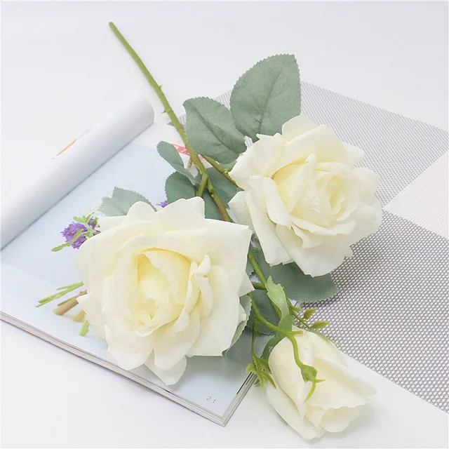 Искусственный цветок розы белый шелк DIY искусственный цветок для домашнего декора Свадебный букет подарок на день Святого Валентина розы Флорес искусственные цветы - Цвет: Белый
