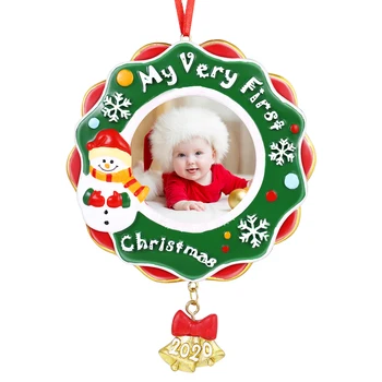 

UNOMOR 2020 My Very First Christmas Picture Frame Ornament Hanging Pendant Resin Baby Milestones Christmas Photo Frame