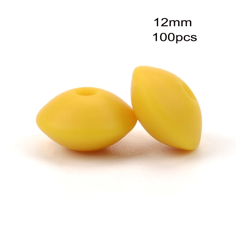 Mustard LOFCA 100 шт 12 мм силиконовый чечевица бисер ребенок Прорезывание Зубов Бисер BPA-Free пищевого качества делая ребенка уход за полостью рта соска цепь аксессуары - Цвет: Mustard