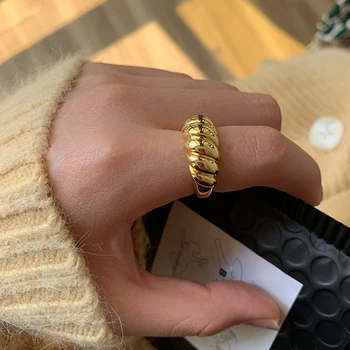 

New Trendy Gold Silver Color Twisted Croissants Rings Threads Geometric Rings for Women Minimalist Chunky Rings Vintage Jewelry