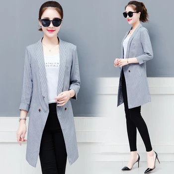 

New coat women suit collar long sleeve business fashion stripe overcoat blazer top outfit office lady vestido clothing