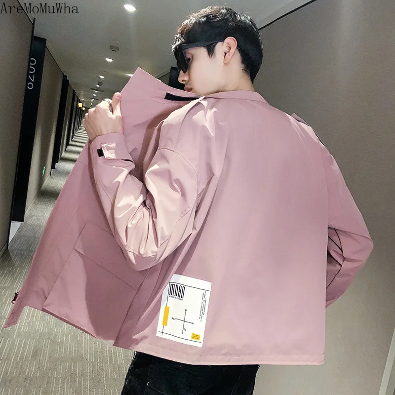

AreMoMuWha Men's Jacket Spring and Autumn 2019 New Black Clothes Trend Students Spring Casual Tooling Popular Jacket Coat QX742