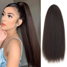 

Natural Long Kinky Straight Drawstring Ponytail Extension for Black Women Yaki Curly Hair 24 Inch Clip in Ponytail Extension