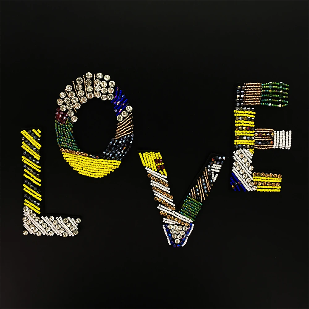 

1 set Embroidery handmade beaded rhinestone patch English alphabet clothes patches punk clothes sewing accessories