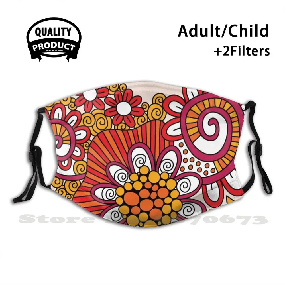 

Bright Heart Doodle Face Mask Washable Filter Summer Hot Sale Mouth Masks Heart I Love You Love Romance Valentine Celebrate