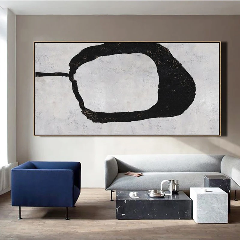 

Horizontal Wall Art Canvas Painting, Minimal Art Black White Abstract Painting Canvas Art, Painting