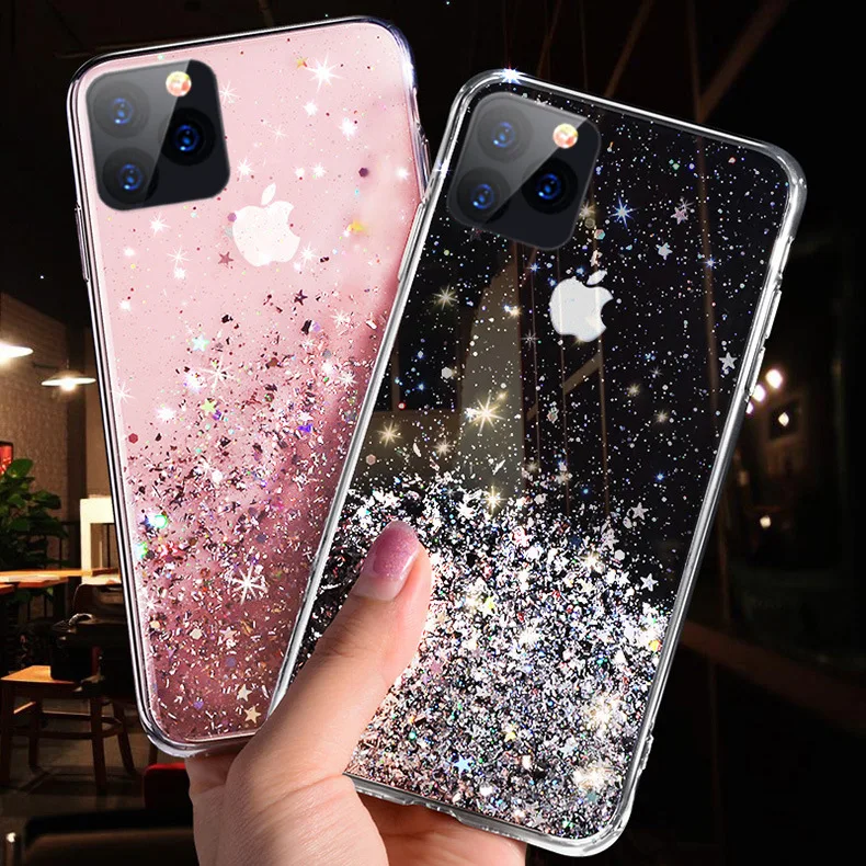 Роскошный блестящий чехол для телефона iphone 11 Pro X XR XS MAX 6 s 6S 7 7Plus 8 Plus прозрачный мягкий чехол из ТПУ