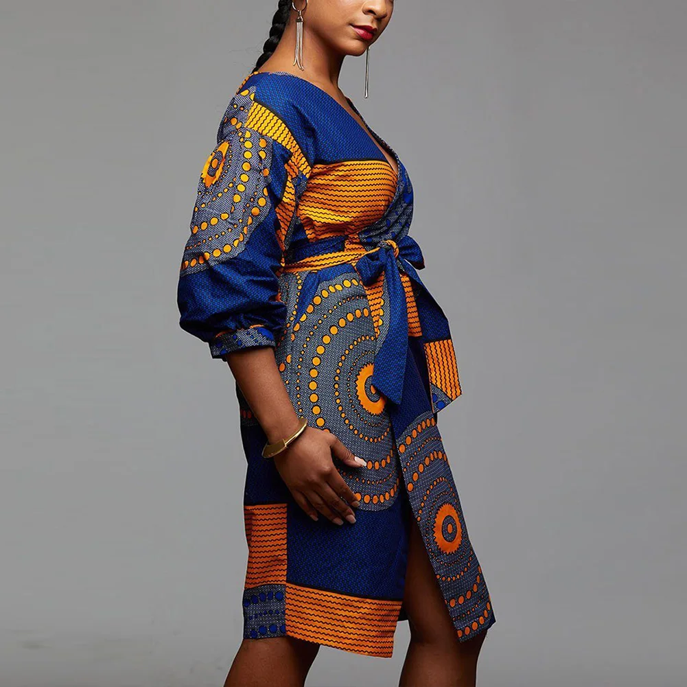 2019 африканская одежда для женщин платье Дашики с рукавами фонариками