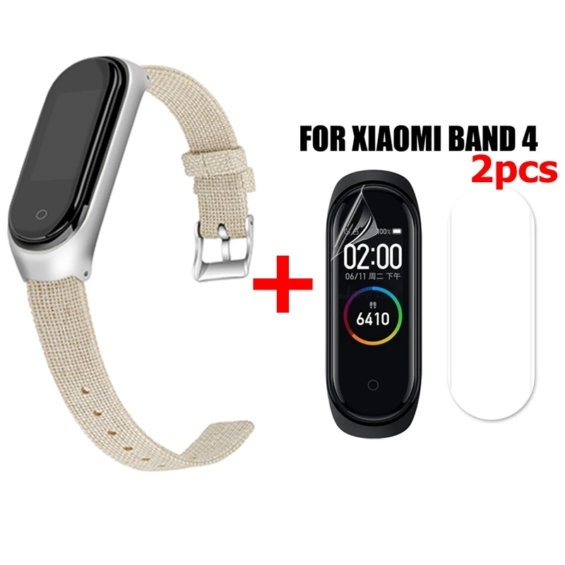 01 Браслет mi Band 4, металлический, нержавеющая сталь+ холст, универсальный, для Xiaomi mi, ремешок 3/4, браслет mi Band 4, напульсники mi band 4 - Цвет: 01