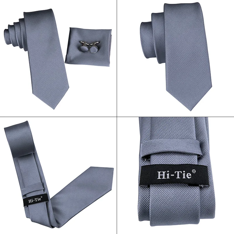 Hi-Tie 6 см тонкий галстук Твердый Шелковый плетеный красный синий однотонный цвет галстук носовой платок запонки комплект вечерние