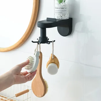 

360 Degrees Rotated Kitchen Utensils Storage Rack Hooks Self Adhesive 6 Hooks Door Hook Cooking Spoon Wall Hanging Rack