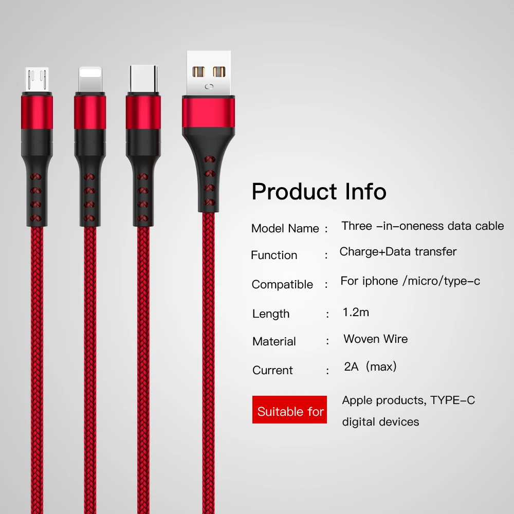 3 в 1 USB кабель 8Pin type C Быстрый миниатюрный usb-порт зарядный кабель для iPhone X 8 7 Plus samsung S9 S10 Xiaomi Mi6 провод для быстрой зарядки