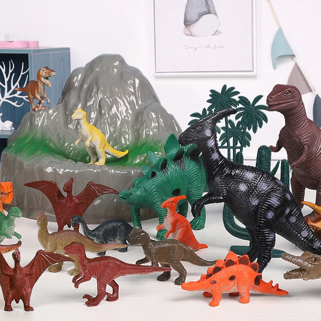 26tlg Dinosaurier Figuren Set Matte Bäume Box Dinos Kinder Spielzeug Spielset 