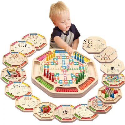 

Saors Children Early Education Multi-functional Sixteen One Checkers Aeroplane Chess Wood Adult Toy