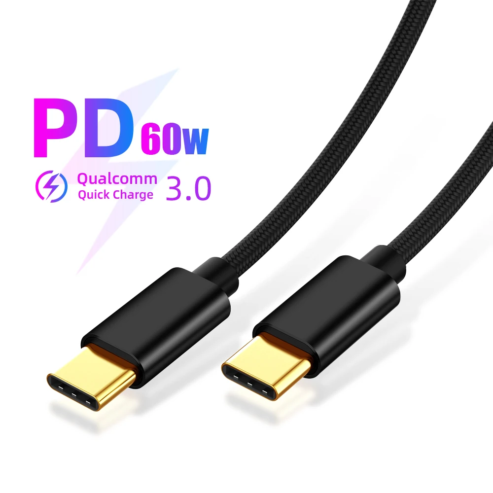 

3A USB Type C Cable Fast Charging Data Charger Cable For Macbook Samsung Galaxy S8 S9 Plus 60W QC3.0 PD Fast USB C Type-C Cable