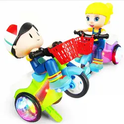 Электрический трехколесный велосипед с поворотом на 360 градусов, музыкальный светильник, детский подарок, крутая игрушка для велосипеда